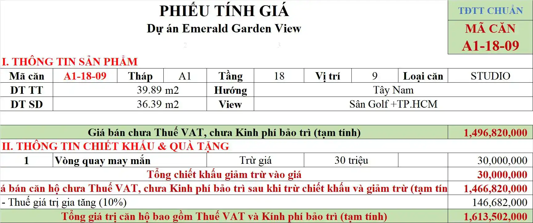 Tiến độ thanh toán Studio – Bảng 2