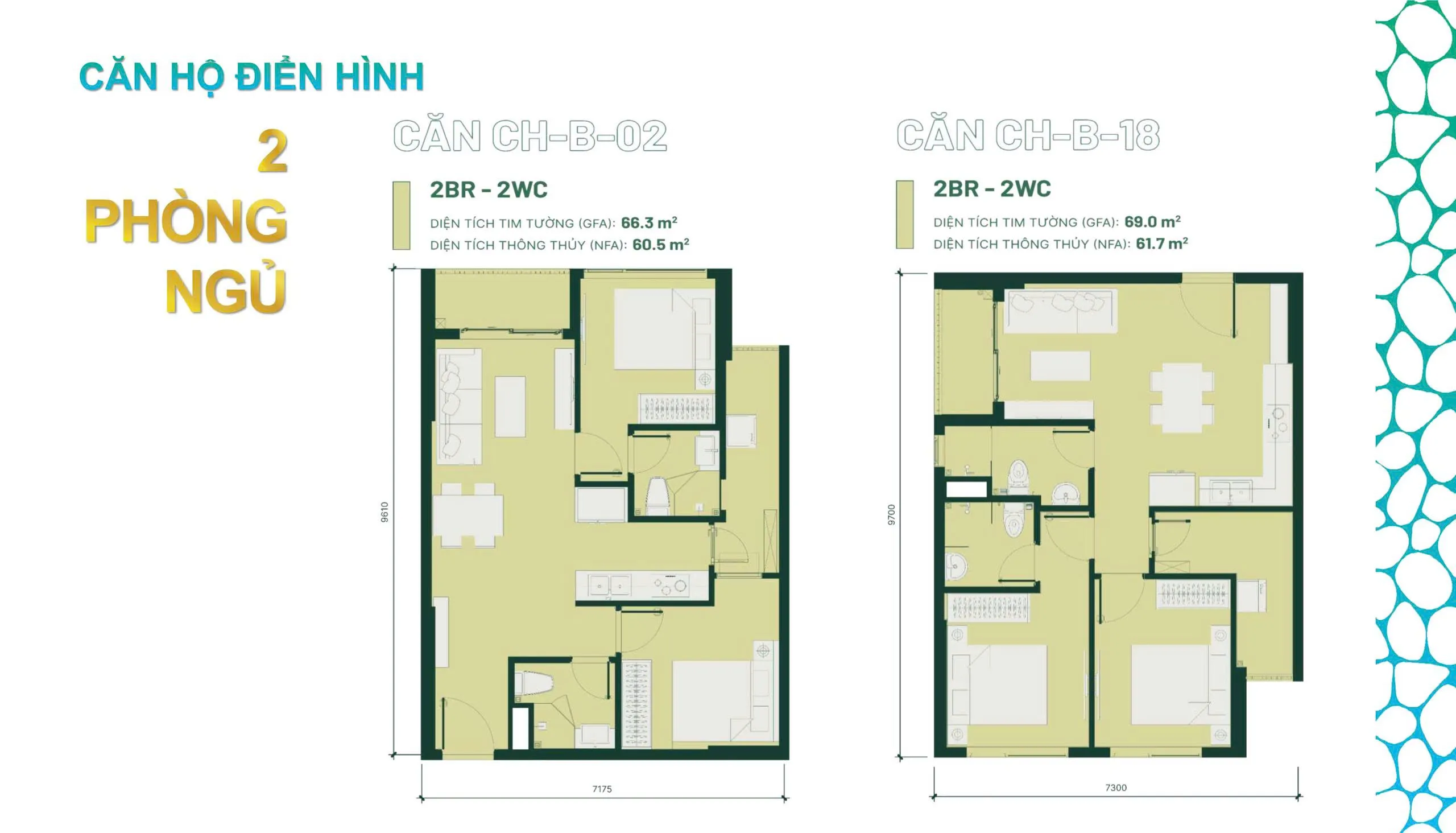 Mặt bằng Căn 2PN (Phổ biến nhất)